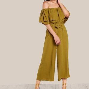Flounce Off Shoulder Self Tie Culotte Jumpsuit